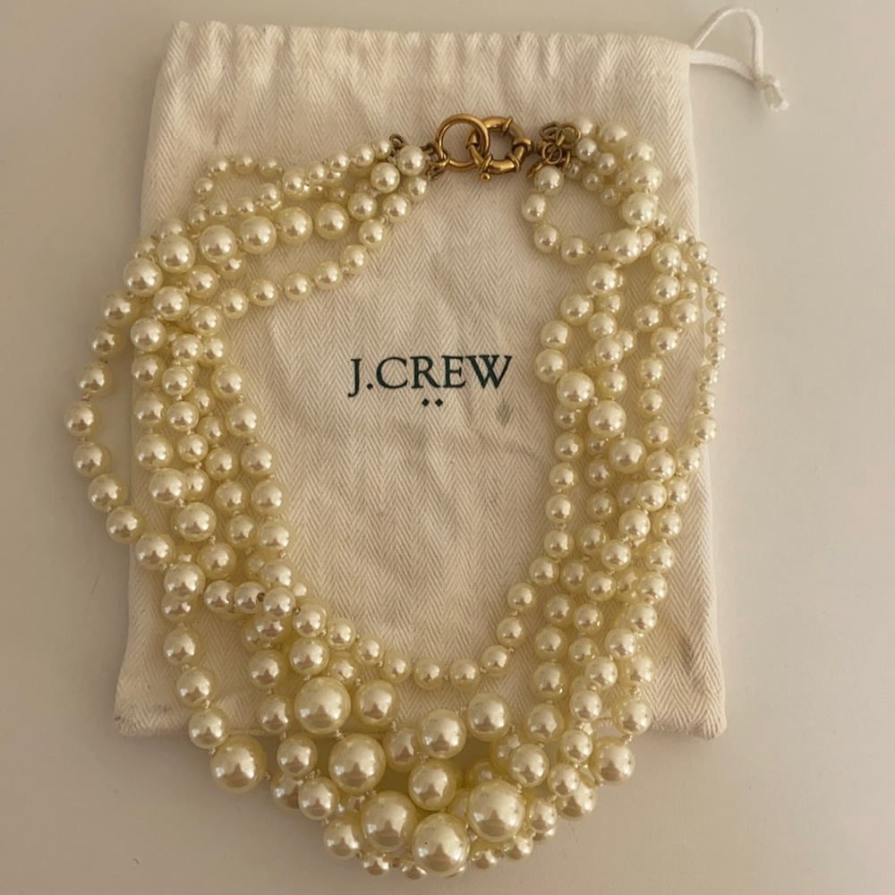 J. Crew Multi-Strand Pearl Statement Necklace in Cream and Gold